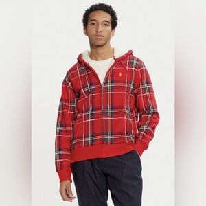 Polo Ralph Lauren  Red Plaid Fleece Zip Up Hoodie. NWT Size XL  18-20. Brand New
